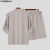 incerun style style men solid slog simply shirts shorts shorts fashion street street street twopiece s5xl 240412