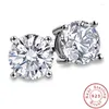 Boucles d'oreilles étalon 2024 Véritable 925 Sterling Silver Solitaire Brouille à oreilles 9 mm Diamond CZ Engagement Mariage pour les femmes Bijoux pour les hommes pour hommes