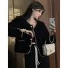 Kadın Örgüleri Fransızca Küçük Koku İnci Düğmesi Kazak hırkalı üst nazik vizon polar örgü ceket siyah y2k kıyafetler
