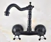 Bathroom Sink Faucets Black Oil Rubbed Antique Brass Kitchen Basin Faucet Mixer Tap Swivel Spout Wall Mounted Dual Cross Handles Mnf459