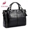 DrawString Toloer Luxury Handväskor Kvinnor Väskor Designer Split Leather Handbag Brand Topphandtag Female Shoulder Bag