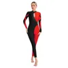 Stage Wear Women Contrast Color Long Sleeve Rhythmic Gymnastics Bodysuit Ballet Dance LeotardAdults Costume Figure Skating Jumpsuit