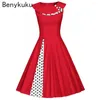 Casual Dresses Women Summer 2024 Cotton Slim Tunic Elegant 50s 60s Robe Vintage Retro Pin Up Swing Polka Dot Rockabilly Dress