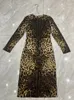 100% Silk Leopard Printing Robe Automne Femmes O-Col