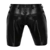 Calça homens negros látex calças molhadas de couro sexy de couro macio calça do meio do zíper completo ginástica academia shorts de ginástica moda punk festas clubwear