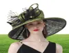 FS paarse dames fascinator hoeden bruiloft Kentucky derby hoeden voor vrouwen bloemhoeden grote brede fedora organza hoed kerk 201108780964