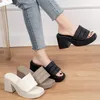 Slippers Microfiber High Heel Solid for Women 2024 Moda Summer Rubber Ladies Shoes Plataforma feminina