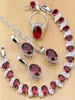 Natural 925 Sterling Silver Jewelry Red Birthstone Charm Jewelry Sets Women Earringspendantnecklaceringbracelets T055 J1907079321668