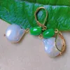 Bengelen oorbellen natuurlijke barokke witte parel jadeite vat kralen goud moderne kroonluchter edelsteen bruiloft unisex Bridal Stud