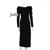 Vestidos casuais jastie 2024 Autumn Winter Mulheres vestem preto e branco contraste colorida fenda longa colarinho de colarinho francês francês