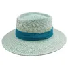 Berets Women's Summer Mint Green Flat Top Straw Hat Bar Beach Suncreen Nama