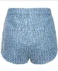 Sexig paljettblå denim shorts kostym över 2 stycken kvinnor beskurna jacka och kort byxmatchning set 240412