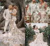 Champagne Robes de mariée sirène en dentelle 3D Floral appliquée Hollow Back Half Long Manches Boho Robe plage de taille plus taille Bouilles nuptiales C9680552