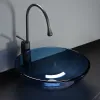 42cm Round Tempered Glass Sink Blue Bathroom Washbasin Hotel Balcony Countertop Art Basin Transparent Bowl Basin With Drain Sets