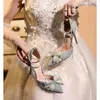 Dress Shoes Fashion Sandals Sequins Pointed Toe With Pearl Bow High Heels Ankle Wrap Silver Wedding Women