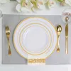 Disposable Dinnerware 350 Piece Gold Set 50 Guest Rim Plastic Plates Silverware Cups And Napkins