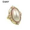 WT-MPR047 WKT Fashion Gift Mabe Shell And Rhinestone Style For Women Dancing Party Adjustable Finger Ring 240403