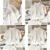 Womens Blouses Shirts Short Sleeve White Chiffon Women Korean Style Turn-Down Collar Lace-Up Button Design Office Lady Tops Drop Deliv Dh49W