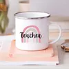 Mugs Teach Love Inspire Printed Vintage Enamel Mug Creative Coffee Tea Cups Drinks Breakfast Milk Handle Drinkware Teacher Gifts