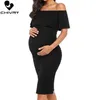 Maternity Dresses Chivry Pregnant Women Pregnancy Dress Fashion Short Sleeve Slash Neck Solid Ruffles Mama Dress Maternity Clothing Dresses 240412