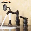 Rubinetti del lavandino da bagno rubinetto da bagno set di mazzo nero in ottone 3 pezzi Mixer per bacino portatile in ceramica Tocca 2 Via di fuori dall'acqua XR8213