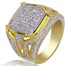 Hip Hop Iced Out Gold Micro Pave Cubic Zircon Bling Big Square Rings pour les bijoux masculins 18 mm Mother039s Day Gift3091217