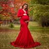 Mutterschaftskleider langer Schwanz Mutterschaftskleider Fotografie Requisiten V-Ausschnitt Maxi Kleid Baumwollkleid Schwangere Frauen Schwangerschaft Herbst Fotoshooting 240412