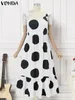 Robes décontractées Vonda Robe de fête d'été élégante 2024 Femmes Polka Dot Maxi Long V-Neck Sans manchons sans manches volticules Robe Vestidos