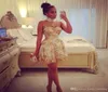 2019 High Neck Gold Short Homecoming Robe Arabe African Juniors Sweet 15 Cocktail Graduation Robe PLUS SIZE MADE MADE9565781