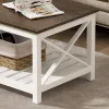 ChooChoo Coffee Table, Rustic Farmhouse Table with Shelf for Living Room, Vintage Finish White, Coffee Table Center Table