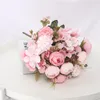Fleurs décoratives thé artificiel rose vintage de soie hydrtenge Bud Big Bouquet Marriage de maison de Noël Retro Fake Flower fête DIY DÉCoration