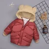 Down Coat Korean Girls And Boys Solid Color Bear Ear Hooded Style Net Red Warm Autumn Winter Button 2-6 Year Old