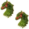 Decorative Flowers 2PCS Horse Head Wreath Christmas Artificial Green Plants For Front Door Window Partyxmas Decor Durable
