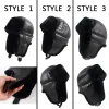 Caps Russian Ski Hat Man Soft Leather Bomber Hats Warm 2022 Winter Hats Black Fur Earflappar Caps med öronflikar Ushanka pappa sovjetisk hatt