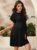 Maternidade Vestidos 2023 Mulheres grávidas de verão O pescoço de manga curta vestido remendado para vesti -de -maternidade premam