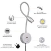Tokili Plug-in Lamp para leitura com porta USB Touch On/Off/Dimmer Montado com a cabeceira da cabeceira da cabeceira da cabeceira para a cabeceira da cabeceira da cabeceira para a cama de quarto AC100-240V UE EUA