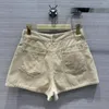 Shorts femininos 2024 Moda de verão feminino Mulheres de cintura alta bege coloras bolsos coloridos de retalhos vintage doce menina