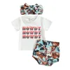Ensembles de vêtements Western Toddler Baby Girl Vêtements Vêtements à manches courtes T-shirt Top Tassel Shorts Tenues Bandeau 3pcs Set