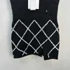 Basic & Casual Dresses designer 2024 Early Spring New Elegant Small Fragrant Wind Heavy Industry Contrast Color Diamond Grid Stripe Hooked Sweater Vest Skirt BUW6