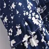 Abiti per feste 2024 Boho Navy con bianco vestito midi con stampa da fiori bianchi Donne elastica spalla rotagosa orlo rotaca