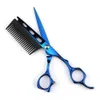 JP 440c acier 6 '' 2 en 1 ciseaux de cheveux bleus avec des outils de coiffure en coupe de peigne Ciscailleurs Casse-coiffure Ciseaux de coiffure