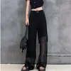 Kadın Pantolon 2024 Yaz Yüksek Elastik Bel İçi Boş Pantolon Kadın Koreli Gevşek Düz Moda Siyah Geniş Bacak Kadın B252