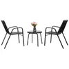 Ensemble de table de bistro patio (chaise 2pcs + table de café 1pcs), ensemble de meubles d'extérieur avec 2 chaises de salle à manger de patio empilables et table en verre pour le porche de balcon, noir et café