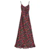 Повседневные платья йенки французское сексуальное без спины спагетти ремни женская элегантная красная роза печатная платья для вечеринки летняя одежда