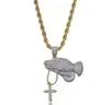 Main de prière avec collier pendentif croisé glacé à collier de zircon complet chaîne en or hip hop pour hommes bijoux1937668