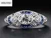 925 Anillos Silver Retro Court Full Cubic Zirconia Ring for Women Ladies Elegant Blue Crystal Rings Bankett Sapphire Jewelry6390758