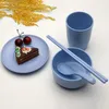 6pcs/set Wheat Straw Tableware Household Dishware Set Simple Dishes Salad Soup Bowl Steak Plate for Children Toddlers