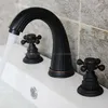 Robinets de lavabo de salle de bain Huile noire Frotté Bronze Basin répandu Basin Taps Double poignées Pont monté 3 trous Robinet BNF281