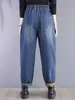 Pantalon pour femmes patch à la mode brodées jeans surdimensionnés artistique radish radis radis élastique pantalon denim k485