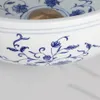 Ouboni Retro Blue and White Porcelain Basin Antique Brass Faucet Washbasin Round Lavatory Bathroom Sink Mixersタップ